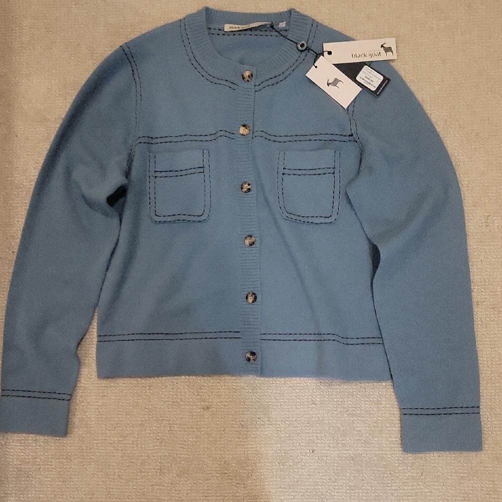 Black Goat 100% Mongolian Cashmere Blue Button-Up Cardigan